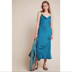 ANTHROPOLOGIE TURQUOISE ELYSE SILKY SLIP DRESS S